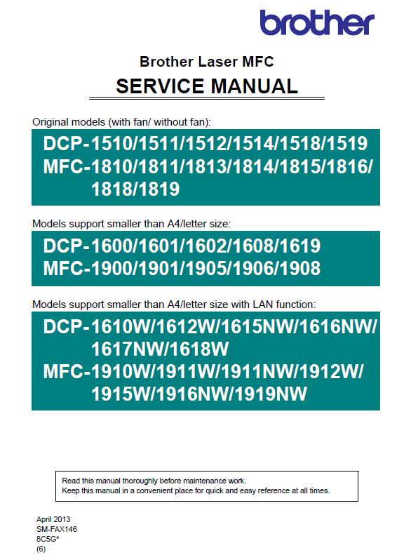 Brother DCP-1600/1601/1602/1608/1619 MFC-1900/1901/1905/1906/1908 Service Manual