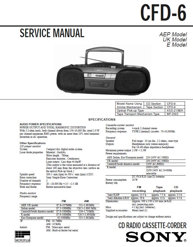 Sony CFD-6 Service Manual
