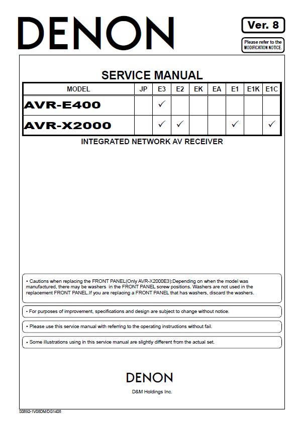 Denon AVR-E400/AVR-X2000 Service Manual