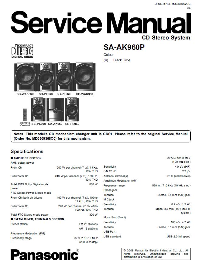 Panasonic SA-AK960P Service Manual