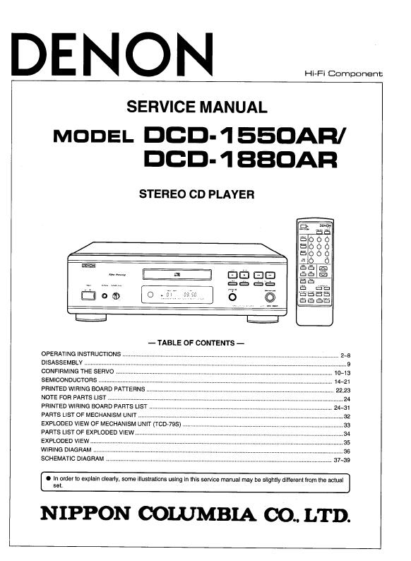 Denon DCD-1550AR/DCD-1880AR Service Manual
