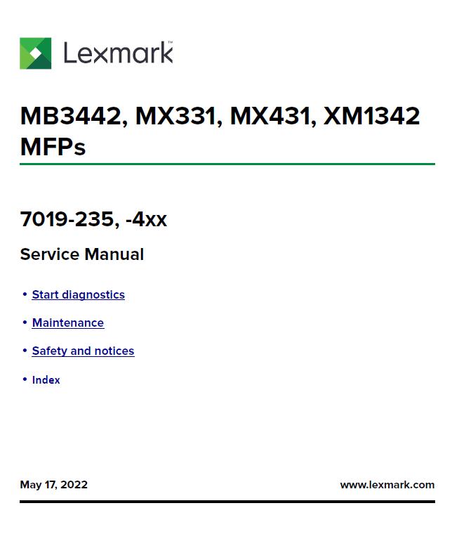 Lexmark MB3442/MX331/MX431/XM1342 MFPs Service Manual