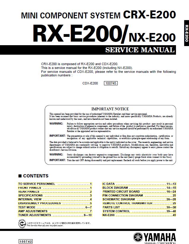 Yamaha RX-E200/NX-E200 Service Manual