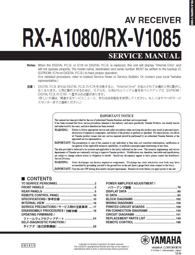 Yamaha RX-A1080/RX-V1085 Service Manual