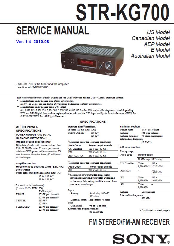 Sony STR-KG700 Service Manual