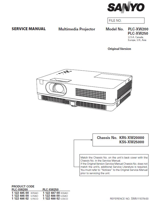 Sanyo PLC-XW200/PLC-XW250 Service Manual