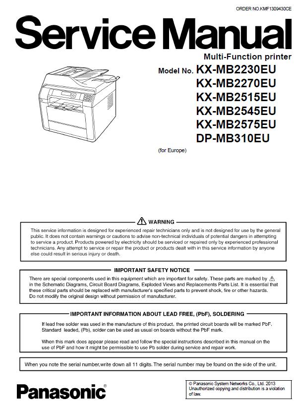Panasonic KX-MB2230EU/KX-MB2270EU/KX-MB2515EU/KX-MB2545EU/KX-MB2575EU/DP-MB310EU Service Manual