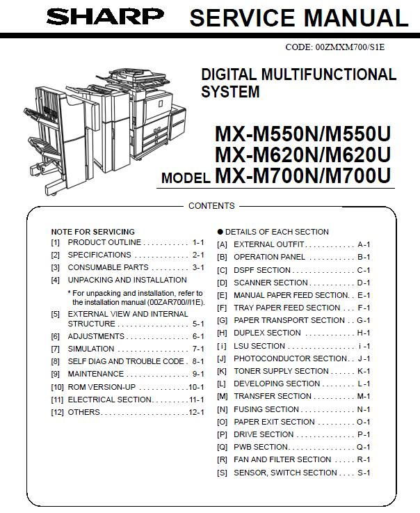 Sharp MX-M550N/MX-M550U/MX-M620N/MX-M620U/MX-M700N/MX-M700U Service Manual