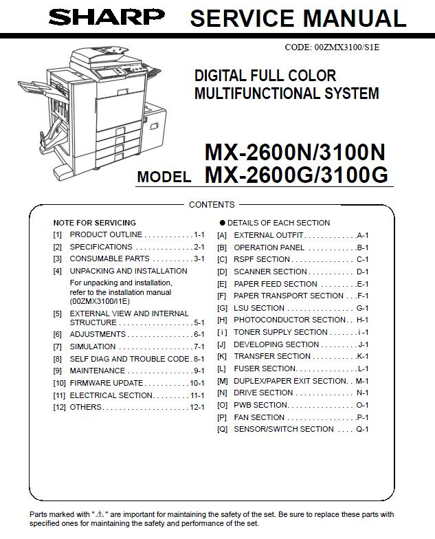 Sharp MX-2600G/MX-2600N/MX-3100G/MX-3100N Service Manual