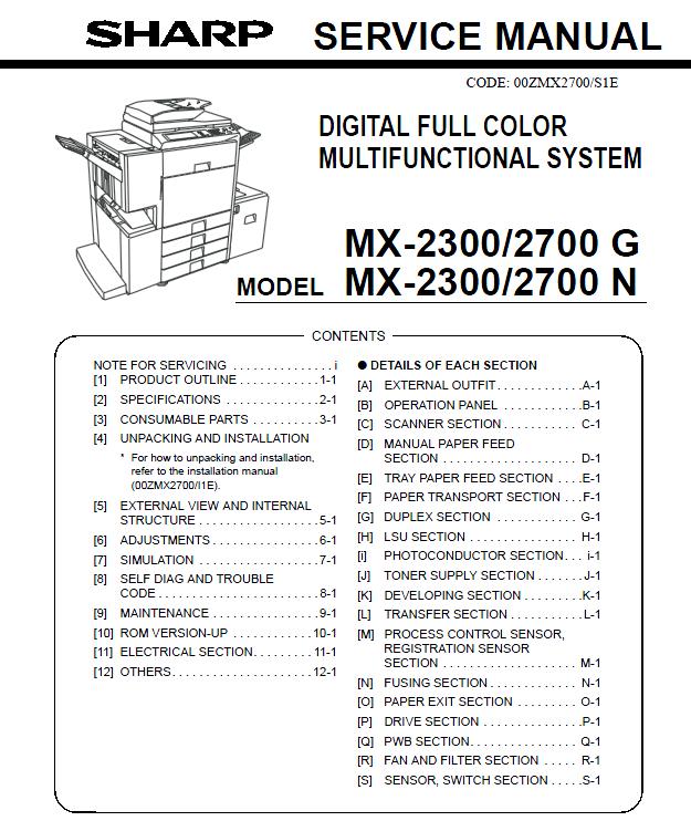 Sharp MX-2300G/MX-2300N/MX-2700G/MX-2700N Service Manual