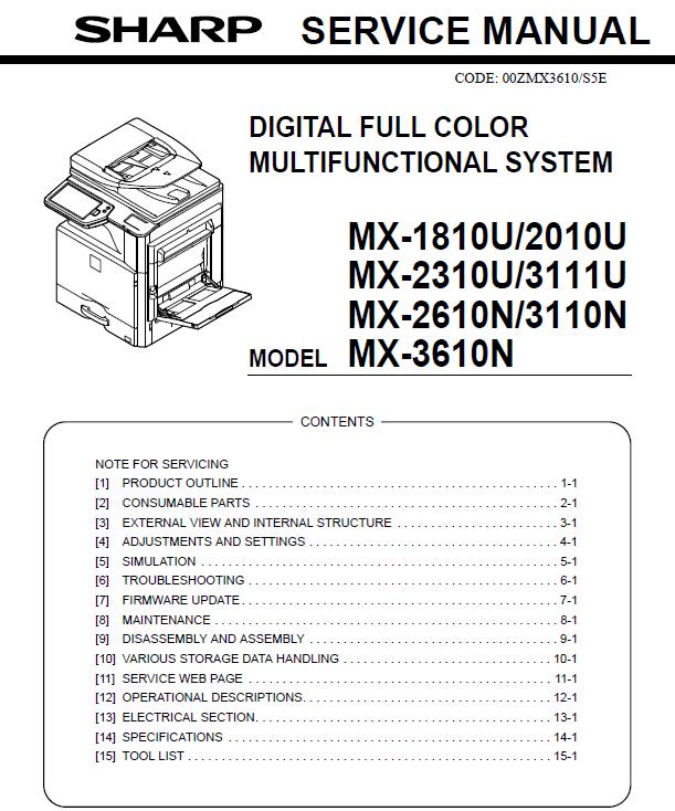 Sharp MX-1810U/MX-2010U/MX-2310U/MX-2610N/MX-3110N/MX-3111U/MX-3610N Service Manual