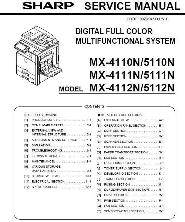 Sharp MX-4110N/MX-5110N/MX-4111N/MX-5111N/MX-4112N/MX-5112N Service Manual