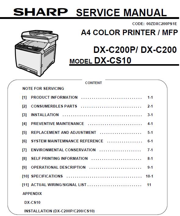 Sharp DX-C200/DX-C200P/DX-CS10 Service Manual