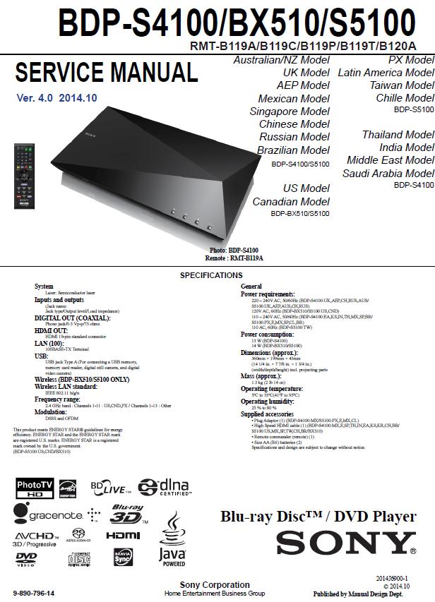 Sony BDP-BX510/S4100/S5100 Service Manual