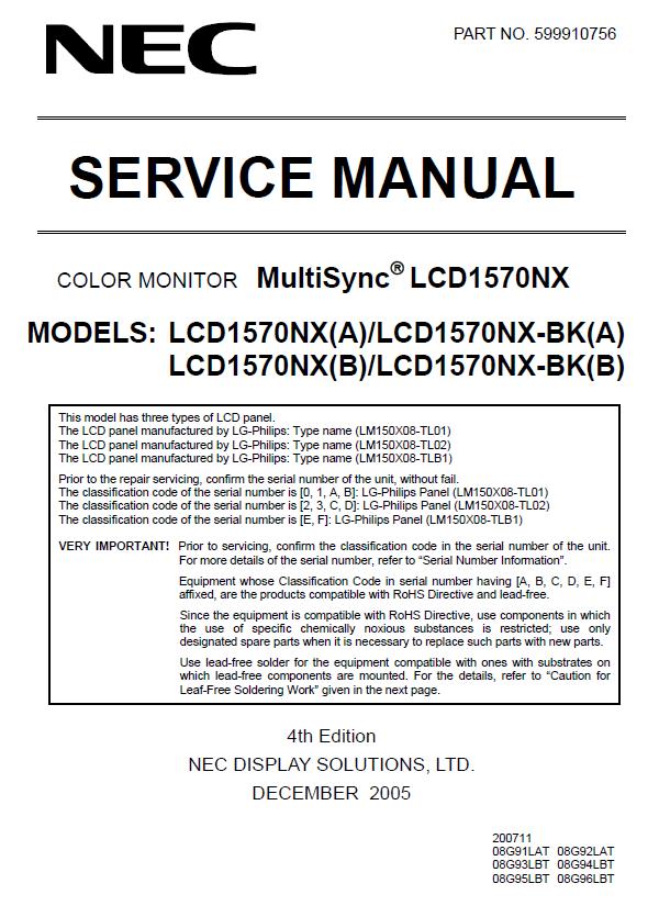 NEC MultiSync LCD1570NX Service Manual
