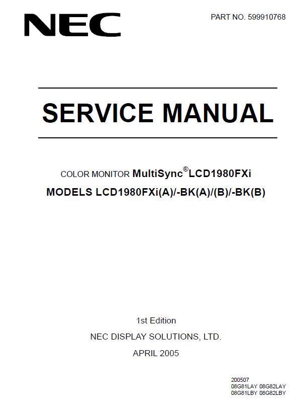 NEC MultiSync LCD1980FXi Service Manual