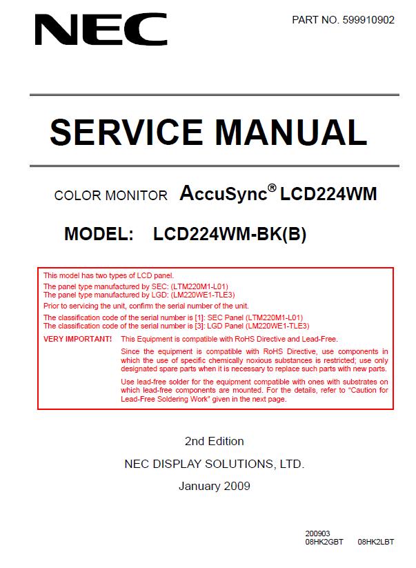 NEC AccuSync LCD224WM Service Manual