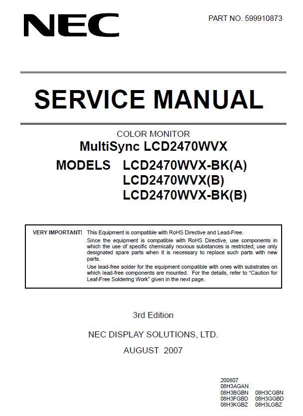 NEC MultiSync LCD2470WVX Service Manual