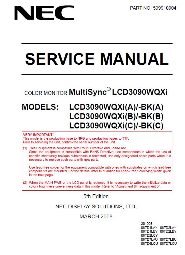 NEC MultiSync LCD3090WQXi Service Manual