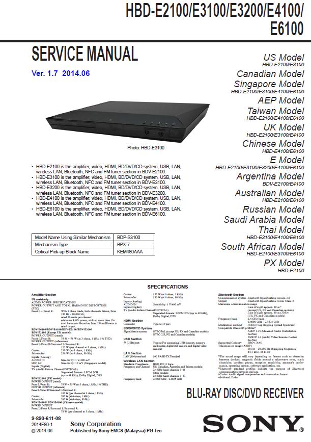 Sony HBD-E2100/E3100/E3200/E4100/E6100 Service Manual
