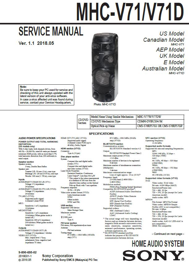 Sony MHC-V71/V71D Service Manual