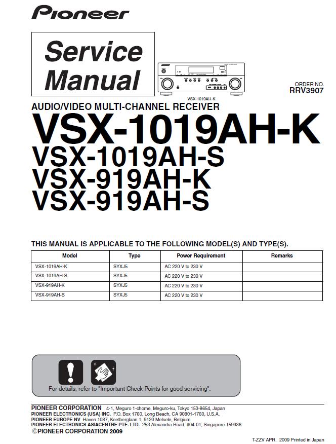 Pioneer VSX-1019AH-K/VSX-1019AH-S/VSX-919AH-K/VSX-919AH-S Service Manual