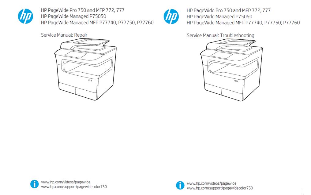 HP PageWide Pro 750/MFP 772/777/PageWide Managed P75050/MFP P77740/P77750/P77760 Service Manual