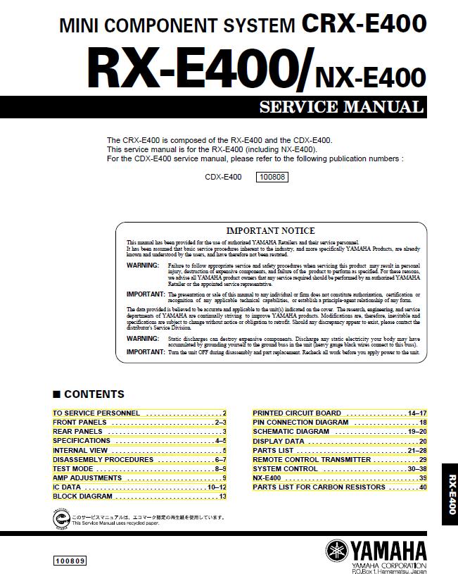 Yamaha RX-E400/NX-E400 Service Manual