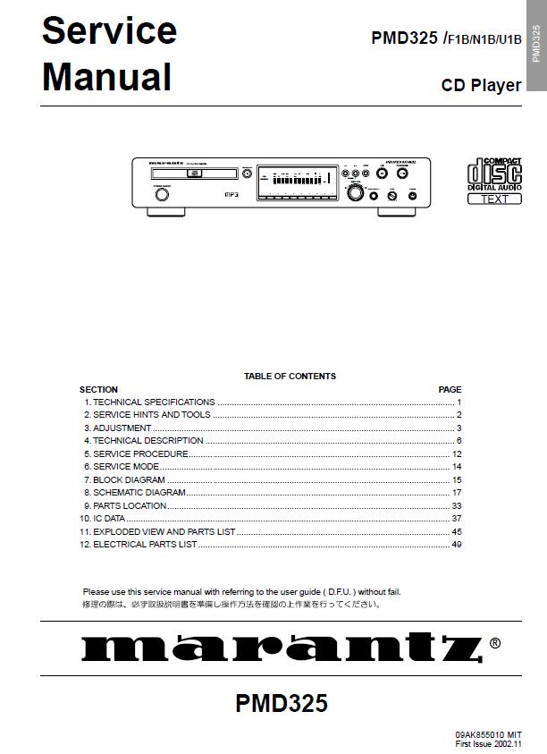 Marantz PMD325 Service Manual