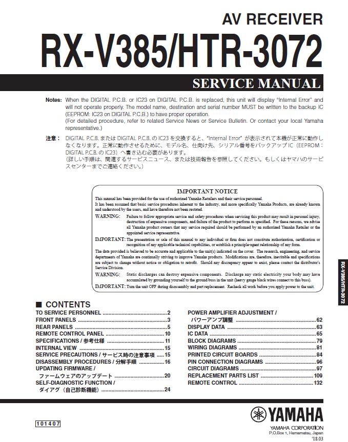 Yamaha RX-V385/HTR-3072 Service Manual