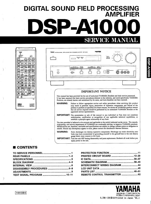 Yamaha DSP-A1000 Service Manual