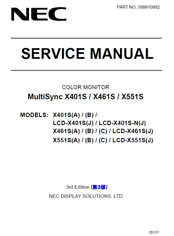 NEC MultiSync X401S/X461S/X551S Service Manual