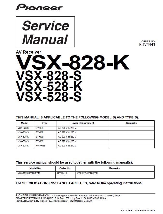 PIONEER VSX-528/828 Service Manual