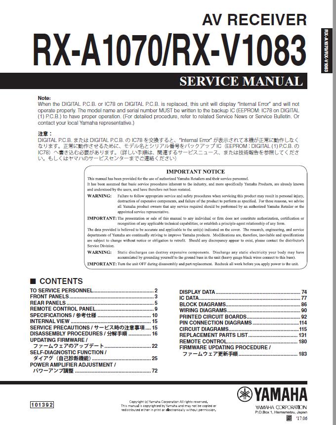 Yamaha RX-V1083/RX-A1070 Service Manual