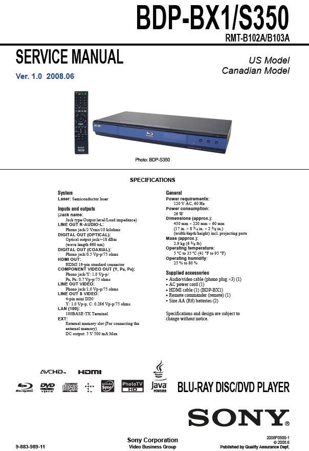 Sony BDP-BX1/BDP-S350 Service Manual