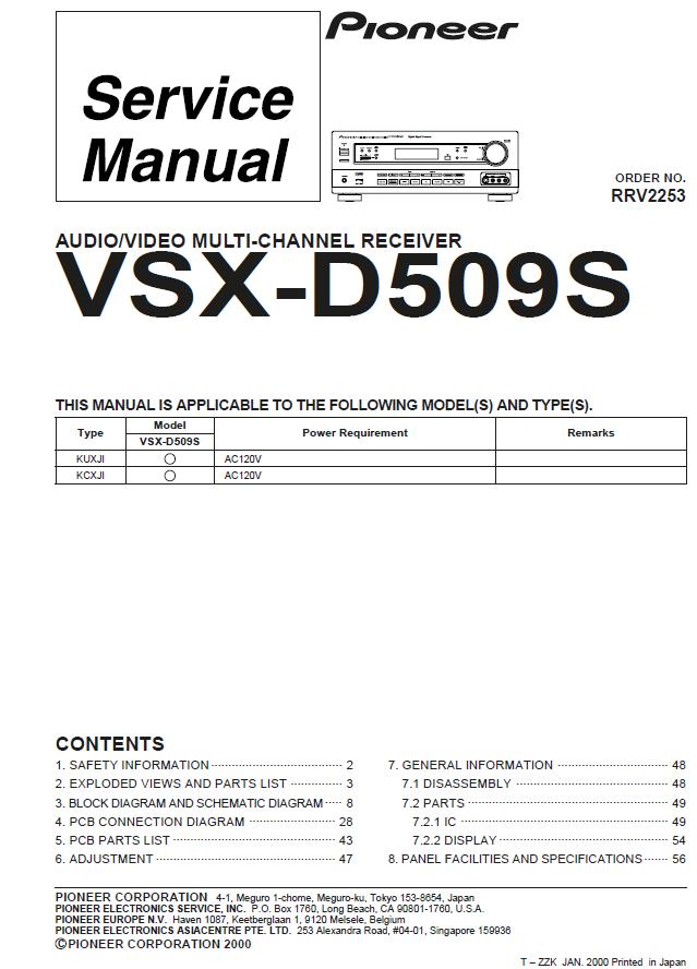 Pioneer VSX-D509S Service Manual Download in pdf