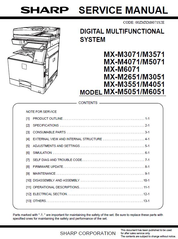 Sharp MX-M2651/3051/3551/4051/6051/3071/3571/4071/5071/6071 Service Manual