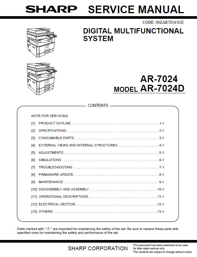 Sharp AR-7024/AR-7024D Service Manual