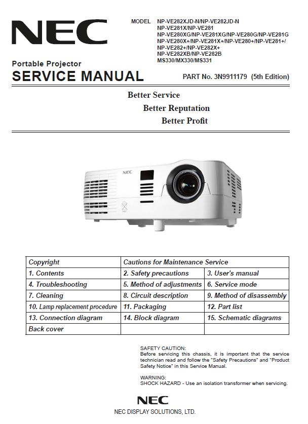 NEC NP-VE280/VE281/VE282/MS330/MS331/MX330 Service Manual