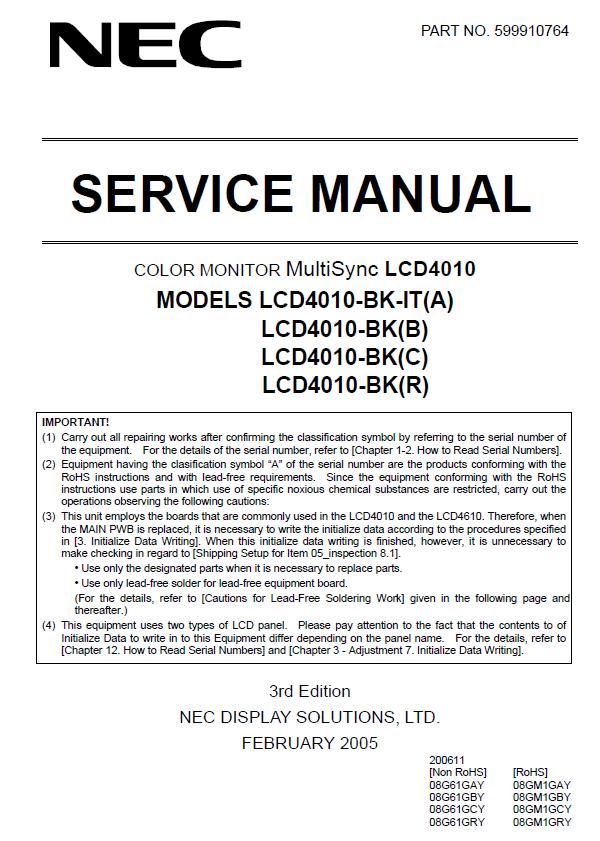 NEC MultiSync LCD4010 Service Manual