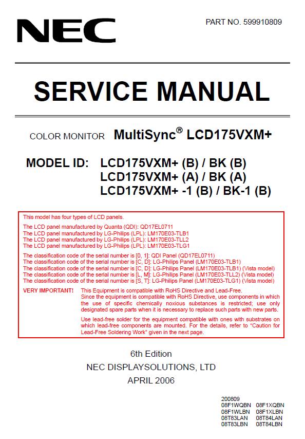 NEC MultiSync LCD175VXM+ Service Manual