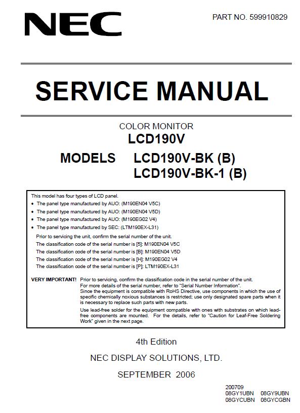 NEC MultiSync LCD190V Service Manual