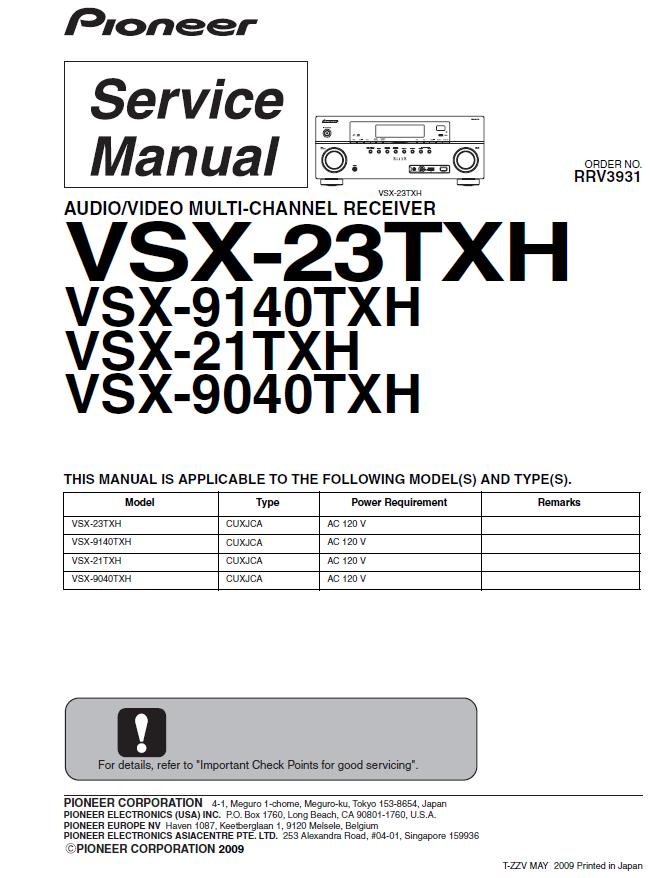 Pioneer VSX-21/VSX-23/VSX-9040/VSX-9140TXH Service Manual
