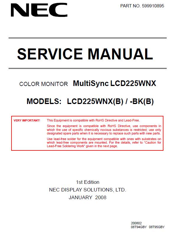 NEC MultiSync LCD225WNX Service Manual