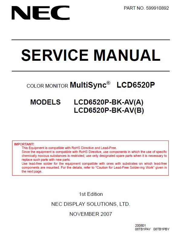 NEC MultiSync LCD6520P Service Manual