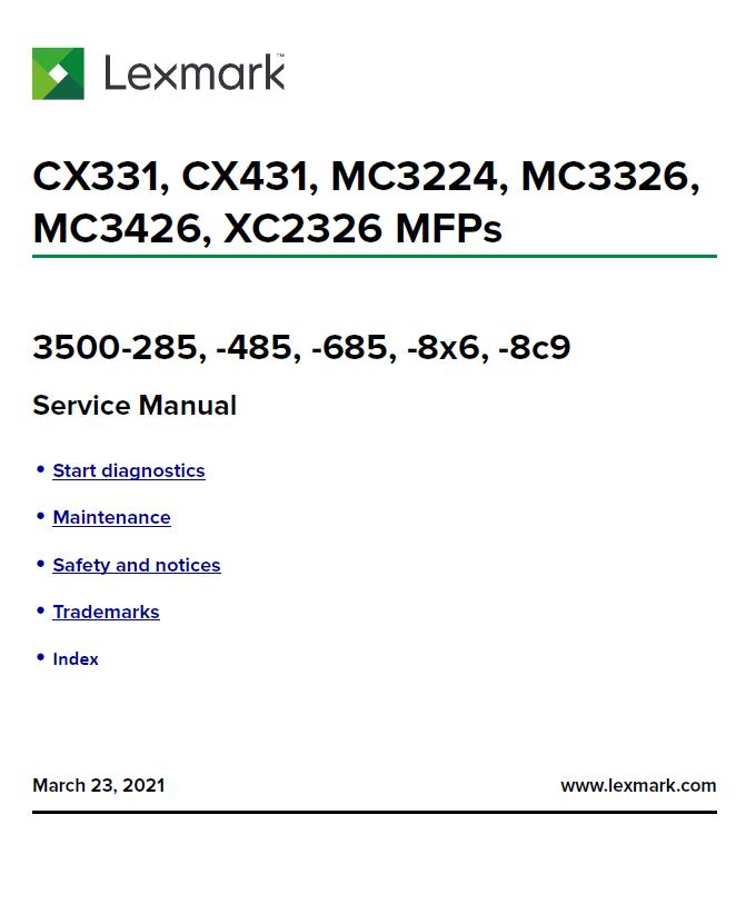 Lexmark CX331/CX431/MC3224/MC3326/MC3426/XC2326 MFPs Service Manual