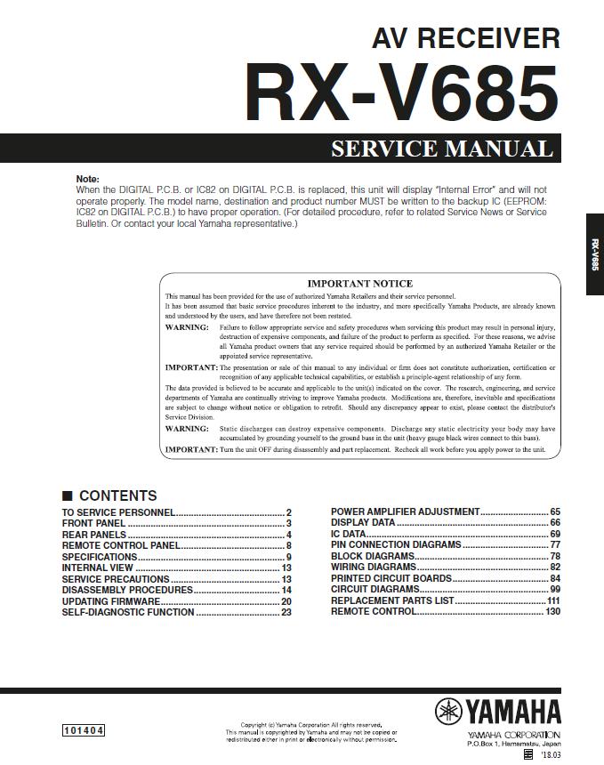 Yamaha RX-V685 Service Manual