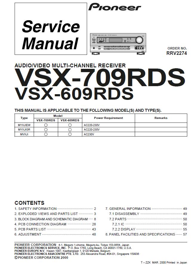 Pioneer VSX-609RDS/VSX-709RDS Service Manual