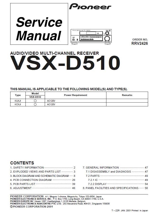 Pioneer VSX-D510 Service Manual