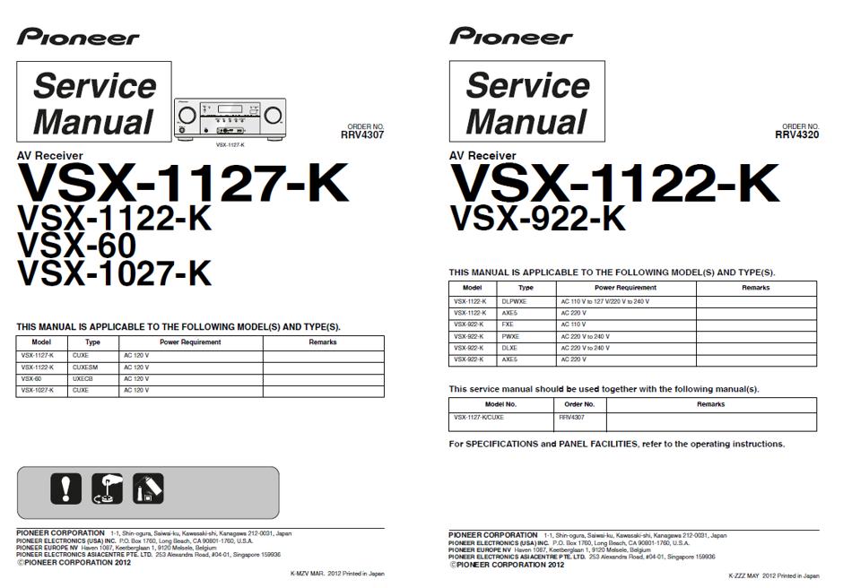 Pioneer VSX-1027/1122/1127/60/922 Service Manual